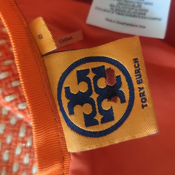 Tory Burch Orange-CreamTweed Pencil Skirt with Metallic Thread Detail - Picture 4 of 7